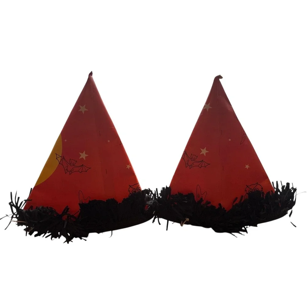 Vintage Halloween Black Cat Owl Skull Ghost Bat Paper Cardboard Party Hats